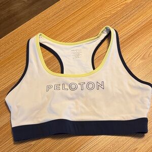 Peloton Women's Sports Bra - White and Blue 
Size xl
No cups